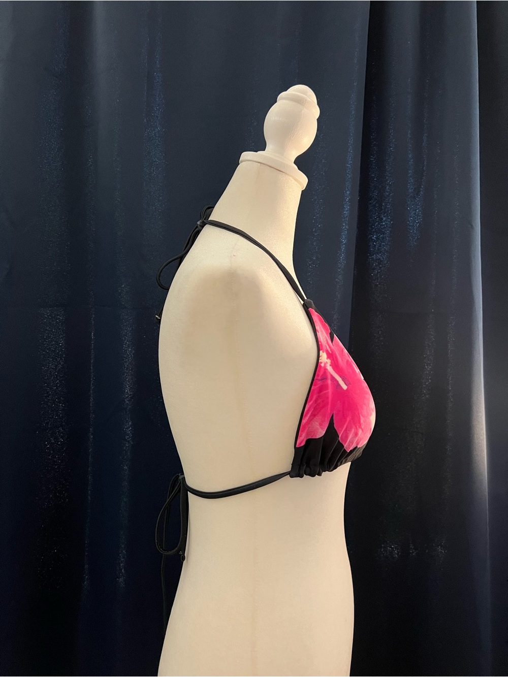 Black & Pink Hibiscus Floral Triangle Bikini Top – Size S - Picture 3 of 8